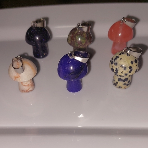Set of Six Mushroom  Stone Pendants - Picture 3 of 6